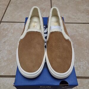 Keds Double Deck Suede Shearling Lined Slip On Sneaker Shoes Brown Womens Size 5